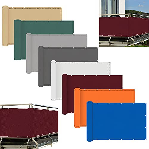ACUY Sichtschutz Balkon Holz 110x1400cm Blickdichte Balkon Terrasse Aus Polyester In Div. GrößEn und Farben für den Gartenzaun oder Balkon
