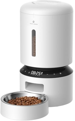 PETLIBRO Automatic Cat Feeder, Pet Food Dispenser Triple Preservation with Stainless Steel Bowl & Twist Lock Lid, Up to 50 Portions 6 Meals Per Day, Granary for Small/Medium Pets (5L, White)