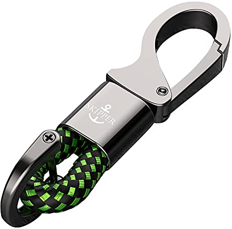 Skipper D-Clip Karabiner Schlüsselanhänger aus Leder Imitat Geschenk für Frau Mann Auto Schwarz 8747 - Grün
