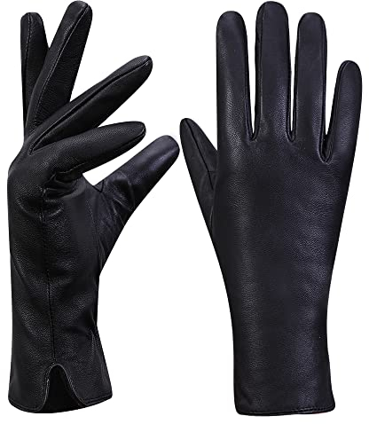 MGGM collection Damen Lederhandschuhe Kaschmir gefüttert,Schwarz,L