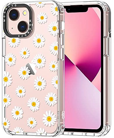 MOSNOVO für iPhone 13 Mini Hülle – Durchsichtige, schlanke, stoßfeste TPU+PC-Handyhülle, [6,6 Fuß Fallschutz/Anti-Abziehen] - Gänseblümchen