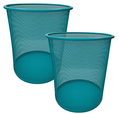 EUROXANTY Papeleras de oficina | Papelera circular de rejilla metálica | Papelera negra | Pack de 2 unidades Azul 27 x 24 cm | 10L