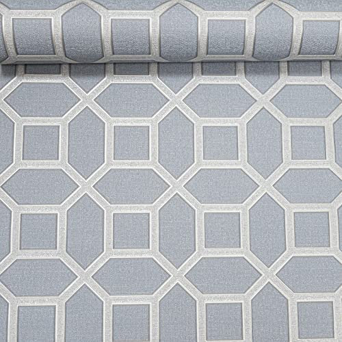 SOPHIE LAURENCE Premium Thick Heavy Vinyl Taupe Beige Grey Glitter Textured Geometric Wallpaper for Living Room Bedroom (Light Blue Grey)