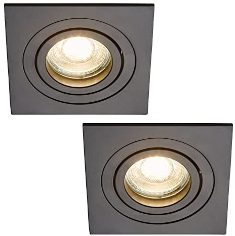 LITECRAFT Evra Recessed Downlights Square Tiltable Spotlights - (Matte Black, Pack of 2)
