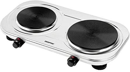 Geepas 2500W Stainless Steel Double Hot Plate – Portable Electric Hob Double Burner with Adjustable Temperature Control, Cast Iron – Lightweight & Portable Great to use at Campsites Caravans & Bedsits