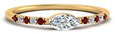 Jewelryonclick Bague de Mariage délicate est Ouest plaqué Or Jaune Rubis créé Marquise façonner Petites bagues de fiançailles réglage de la Broche Taille 50 Cadeau