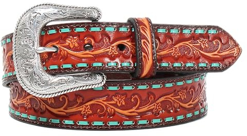 ARIAT Women's Floral Embossed Lace Western Belt, Large, Tan