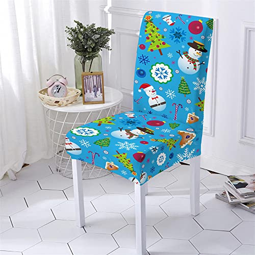 Highdi Weihnachten Stuhlhussen 1/2/4/6er Set Spannbezug Stuhlbezüge, Universal Waschbar Stuhlbezug Weiche Elastisch Hussen, Stretch Stuhlüberzug für Esszimmer Hotel Party (blau,2 Stück)
