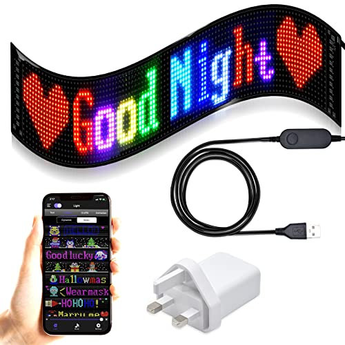 GOTUS Desplazamiento Brillante Publicidad LED muestras,Flexible LED RGB Color Sign,Pantalla LED programable,Aplicación Bluetooth,Animación de patrón de Texto Personalizado para Tienda Car Bar Hotel