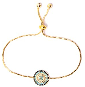 Remi Bijou - Elegantes Armband Armkette - Blaues Auge Nazar Boncuk Fatimas Hand Anhänger (Blaues Auge Gold)