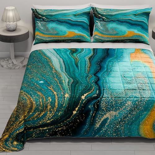 PETTI Artigiani Italiani - Copriletto Matrimoniale Estivo 260x270cm 100 g/m² Double Face, Trapuntino Matrimoniale Primaverile, Trapunta Leggera, Marmo Verde, 100% Made in Italy