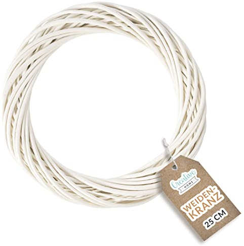 Creative Home Ghirlanda di Vimini Rotonda ∅ 25 cm, Ghirlanda Legno Intrecciato Bianca | Ghirlande Vimini da Decorare Fai da Te | Ideale Decorazioni Natalizie e Pasquale per Porta, Parete, Tavolo