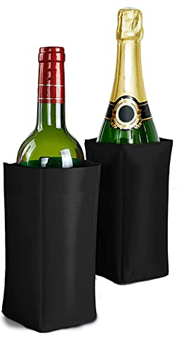 2Pcs Wine Cooler Sleeve Wine Bottle Chiller Ice Pack Adjustable Bottle Wrap Keep Wine Cool and Refreshing for Red White Champagne or Sparkling (Black)