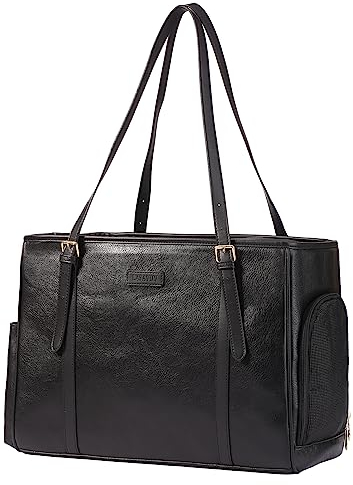 Lasaviin Modische Hunde-Geldbörse, Haustier-Tragetasche, Ledertasche für kleine Hunde, Katzen, Welpen, tragbare Tragetasche, von Fluggesellschaften zugelassen, weiche Seiten, Schwarz