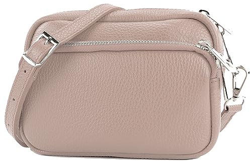 modamoda de - T231 - ital. Umhängetasche Klein Small aus Leder, Farbe:Rosabeige hell
