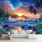 GIVLWF Papier Peint Intissé de Palmiers Des îles, Le Soleil Couchant Sur La Plage Panoramique Déco Mural - pour Salon Chambre D'enfant Décoration Murale 250 x 175 cm