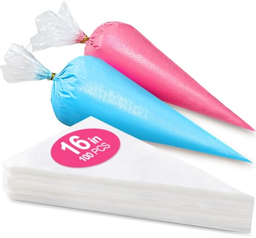 Lot de 100 grandes poches à douille jetables de 40,6 cm pour pâtisserie, glaçage, décoration de gâteaux, grands sacs à douille