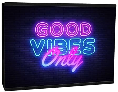 Light Box Room Sign XL A4 Good Vibes | Neon Effect Good Vibes Only Display | Illuminated Positive Message Design | Flashdance Retro Pink LED Lighting | Teen Girl Décor Sign