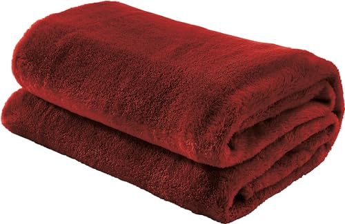 Erwin Müller Teddy-Fleece-Wohndecke Salerno, Fleece-Decke, Kuscheldecke weinrot Größe 200x220 cm - flauschig weich, pflegeleicht