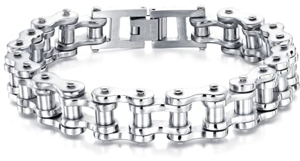 LAFATINA Men's Bicycle Bike Rocker Link Manly Motorcycle Chain Bracelets Fathers Day Stainless Steel Wide Masculine Bangle Wristband, 8.38 inches