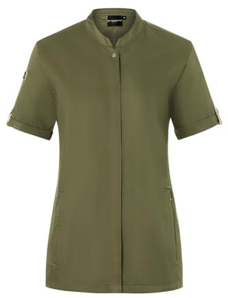 Karlowsky Damen Kochjacke Green-Generation Kurzarm Druckknöpfe Modern Fit Polyester/Baumwollmix Oeko-TEX® nachhaltig Moosgrün - Größe 38