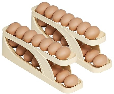 Double Layer Egg Holder for Refrigerator, Automatic Rolling Egg Storage Container, Space Saving Egg Boxes for Refrigerator Counter Cabinets (2 PCS)