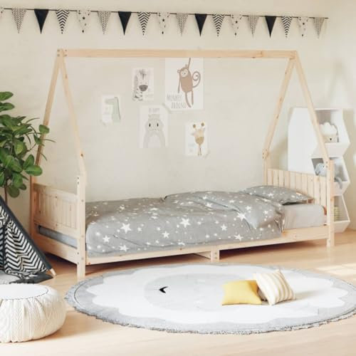 Festnight Kinderbett 80x200 cm Hausbett für Jungen & Mädchen Kinder Bett Holz Jugendbett Holzbett Kinderzimmer Massivholz Bettrahmen Bettgestell mit Lattenroste Einzelbett
