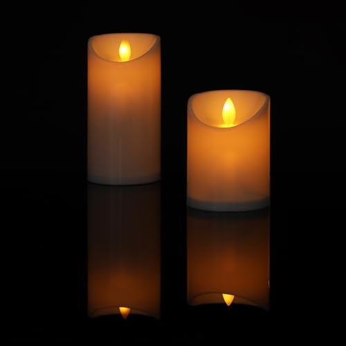 Marrakesch Orient & Mediterran Interior 2er Set LED Kerze aus Echtwachs mit Timer 10cm und 15cm gross | Kerzen mit Flackerndes warmweißes Licht und 3D Flamme