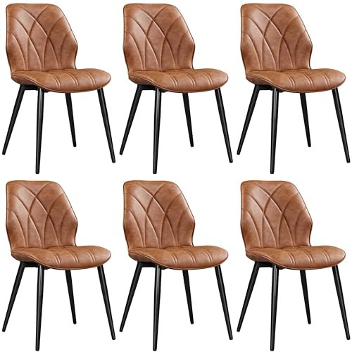 Yaheetech Set 6 Sedie Sala da Pranzo Moderne Imbottite in Ecopelle Eleganti con Schienale Ergonomico Gambe Telaio in Metallo Portata 136 kg Marrone Retro