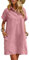 Zeagoo Robe d'été en Lin pour Femme Longueur Genou Décontractée Manches Courtes Chemise Robe de Plage Robe mi-Longue avec Poches