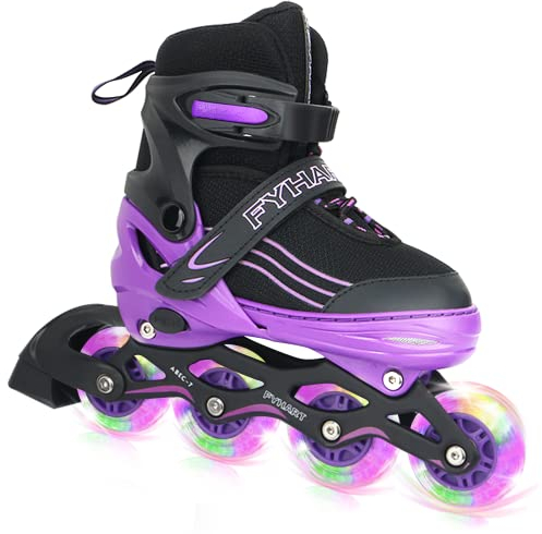 MGYZM Inliner für Kinder, größenverstellbare Inline Skates für Kinder, Erwachsene Mädchen und Jungen Inline Skates, Rollschuhe für drinnen und draußen, Lila (Large)
