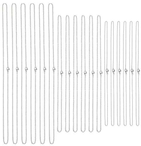 NBEADS 30 Stück 304 Edelstahl-Ketten, 3 Stile Halskette mit Kette für Schmuckherstellung Silberkette mit Kabelhalter Set für die Herstellung von Perlenketten, 45~60 cm