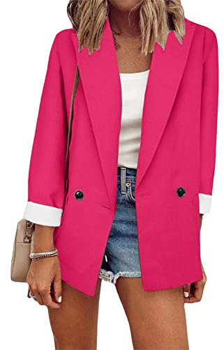 YMING Femmes Vestes Blazer Décontractées Blazers d'affaires avec Poches à Revers Ouverts pour Le Travail Et Le Bureau Rose Rouge M