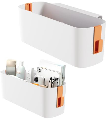 Bedside Storage Hanging Basket, Shelf Pockets Storage Holder Hanging Storage Box with 2 Detachable Hooks, Bunk Bed Bedside Organizer Caddy for Book Cell Phone Earphone Magazine Toy(Orange)