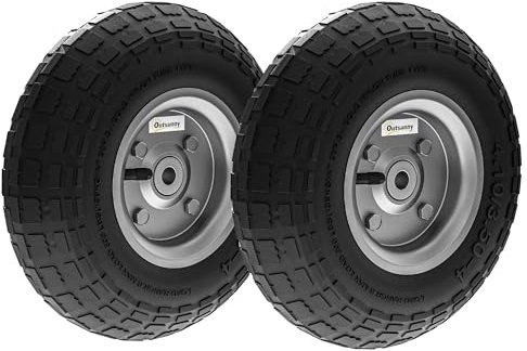 Outsunny Lot de 2 Pneus roues de Remplacement 255 mm en caoutchouc Alésage de 16mm pour chariot de jardin, brouette et diable