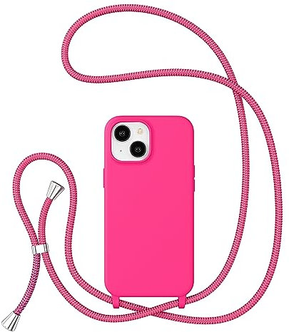 ZTOFERA Crossbody Lanyard Case for iPhone 15 Plus, Liquid Silicone Protective Phone Case with Strap Adjustable Neck Cord Necklace Soft Cover for iPhone 15 Plus/14 Plus, Hot Pink