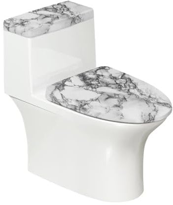 Biyejit White Marble Toilet Lid Cover and Toilet Tank Cover Set Washable Toilet Tank Protector Elastic Toilet Seat Cover Pads Universal Home Hotel Decoration