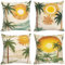 Kissenbezug 35x35cm 4er Set Outdoor Kissen Dekokissen Leinen Kissenhülle Grüne Palme Kissenbezüge für Sofa Wohnzimmer Zierkissen
