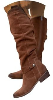 Agiyenna Tinta Unita Stivali da Donna Alti al Ginocchio Stivali da Cowboy Cerniera Comodi Stivali con Tacco Spesso Tacco Basso Stivali Invernali Casual Alla e Pratici Stivali Lunghi Stivali Western