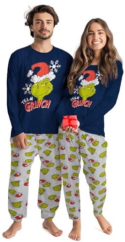 United Labels Grinch Pigiama Uomo Donna Blu Grigio Pigiama Pigiama Lungo Pigiama Inverno Natale, blu/grigio, XXL