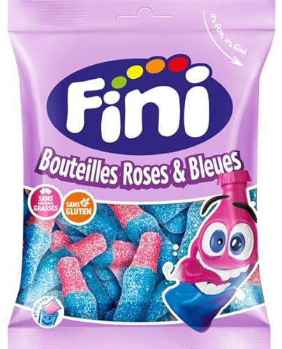 Bouteilles Roses et Bleues Acidulés - FINI- 90 Grammes - Halal - Sans gluten - Sans Matières grasses - Bonbon - 314