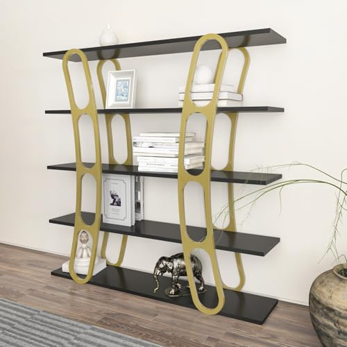 Elegant Black & Gold Bookshelf, 120 x 120 x 25 cm | 100% Melamine Coated Particle Board, 18 mm Thick | Stylish Storage for Modern Home & Office
