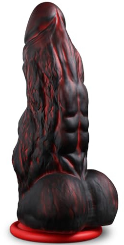 25 × 8,2 cm XXL Dildo Gigante Realistico con 2 Grande Nodie Protuberanze | Animal Butt Plug Anale con Ventosa, Sex Toys in Silicone Fantasy Nero Rosso per Uomini Donne Gay BDSM