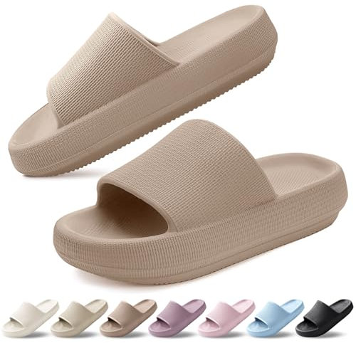 BAXIWUY Ciabatte Donna Uomo Estive Pantofole da Casa Ultra Morbide e Comode Slide Antiscivolo Nuvola Ciabatte da Mare Doccia Spiaggia Piscina Sandalo Unisex Marrone, 39-40 EU