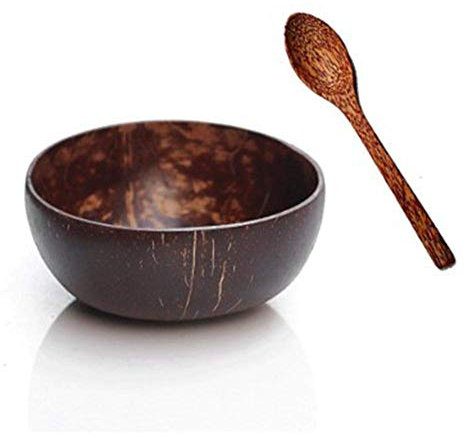 LiTaiJingNice Coconut Bowls & Spoons Set, Breakfast Bowls with Wooden Spoons, Handmade Coconut, for Serving Noodle, Pasta, Smoothie, Porridge, Cereal, Fruit Salad