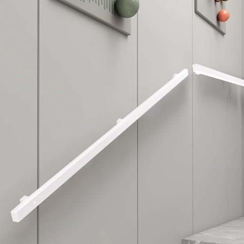 Whnoorher Corrimano Bianco per Scale Interne, Corrimano per Ringhiera per Scale Quadrate in Metallo, Kit Ringhiera per Ringhiera con Staffe in Ferro battuto e Viti in Metallo(100cm)
