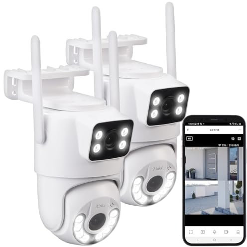 7links 2K-Überwachungskamera: 2er Dual-Objektiv-IP-Außen-Kamera, 2X 2K, 3MP, Pan-Tilt, 360°, WLAN (Dual-Objektiv-Überwachungskamera, Panorama-außen-Überwachungskamera, SD Karte)