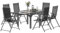 Outsunny Juego de Mesa y Sillas de Jardín Extensible de 7 Piezas, Juego de Comedor con Mesa de Cristal, 6 Sillas de Exterior Plegables con Reposabrazos, Juego de Muebles de Acero y Textileno, Gris
