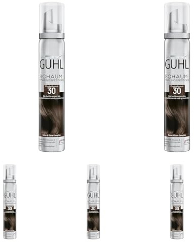 Guhl Schaum-Tönungsfestiger - Farbe 30 - Dunkelbraun - Für hellbraunes bis dunkelbraunes und graues Haar - Sanfter Halt, Volumen und Farbglanz - Hält 1 bis 3 Haarwäschen (Packung mit 5)