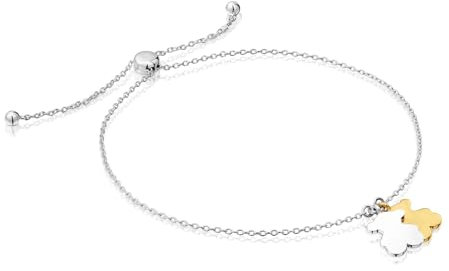 TOUS Pulsera de Plata de Primera Ley para Mujer con Doble Oso de 10mm en Plata y Baño en Oro y Cierre Deslizante, Colección Sweet Dolls